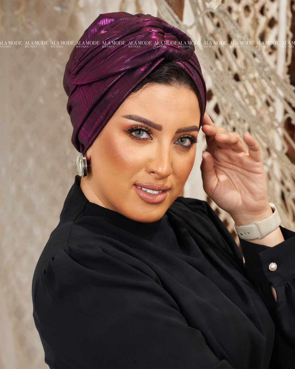 Magenta Metallic Ring Turban