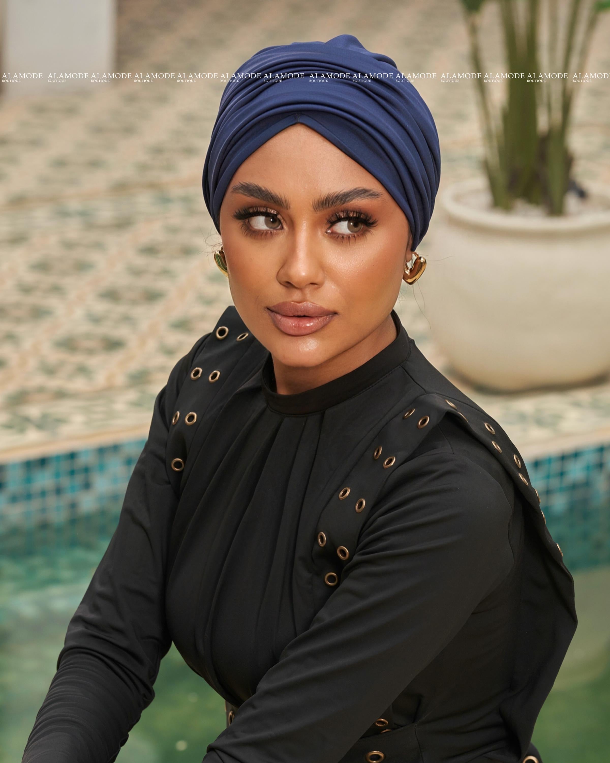 Navy Blue Swim Linked Drapped