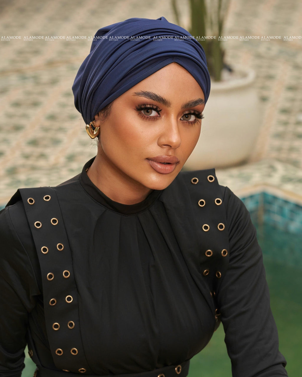 Navy Blue Swim Linked Drapped